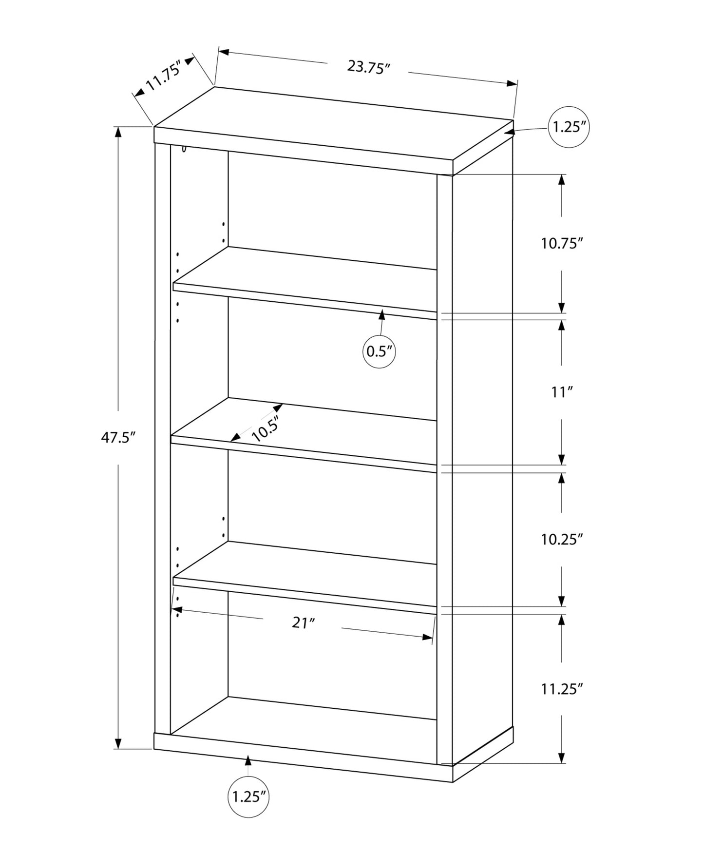 Taupe Wood Four Tier Bookcase
