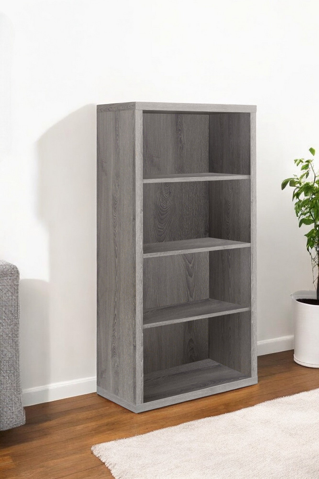 Taupe Wood Four Tier Bookcase