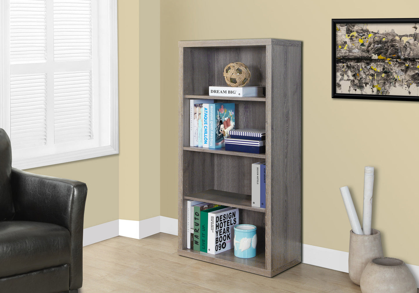 Taupe Wood Four Tier Bookcase
