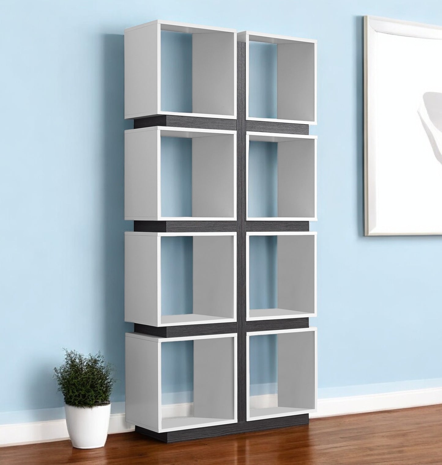 71" White Wood Eight Tier Cube Bookcase
