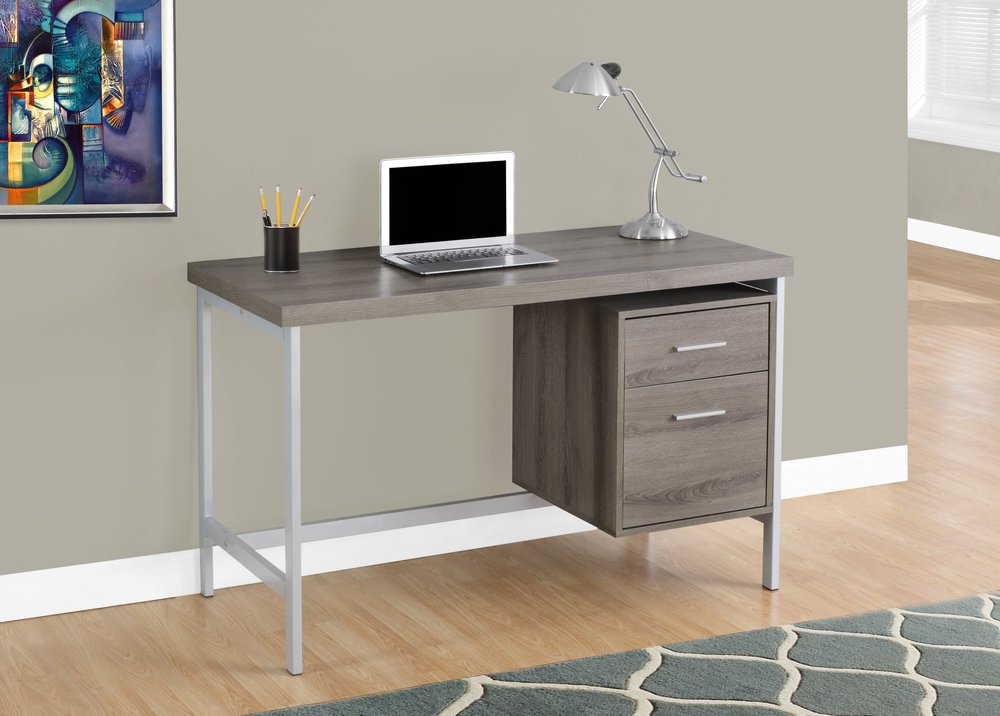 47" White and Silver Computer Desk With Two Drawers