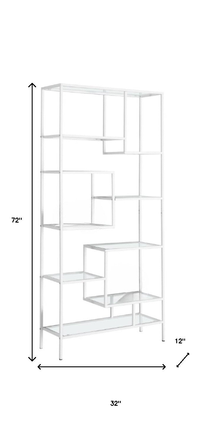 72" Silver And Clear Metal and Glass Nine Tier Etagere Bookcase