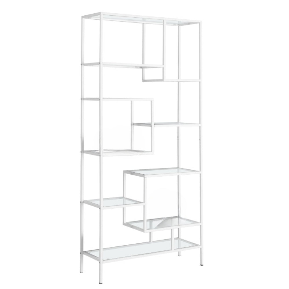 72" Silver And Clear Metal and Glass Nine Tier Etagere Bookcase