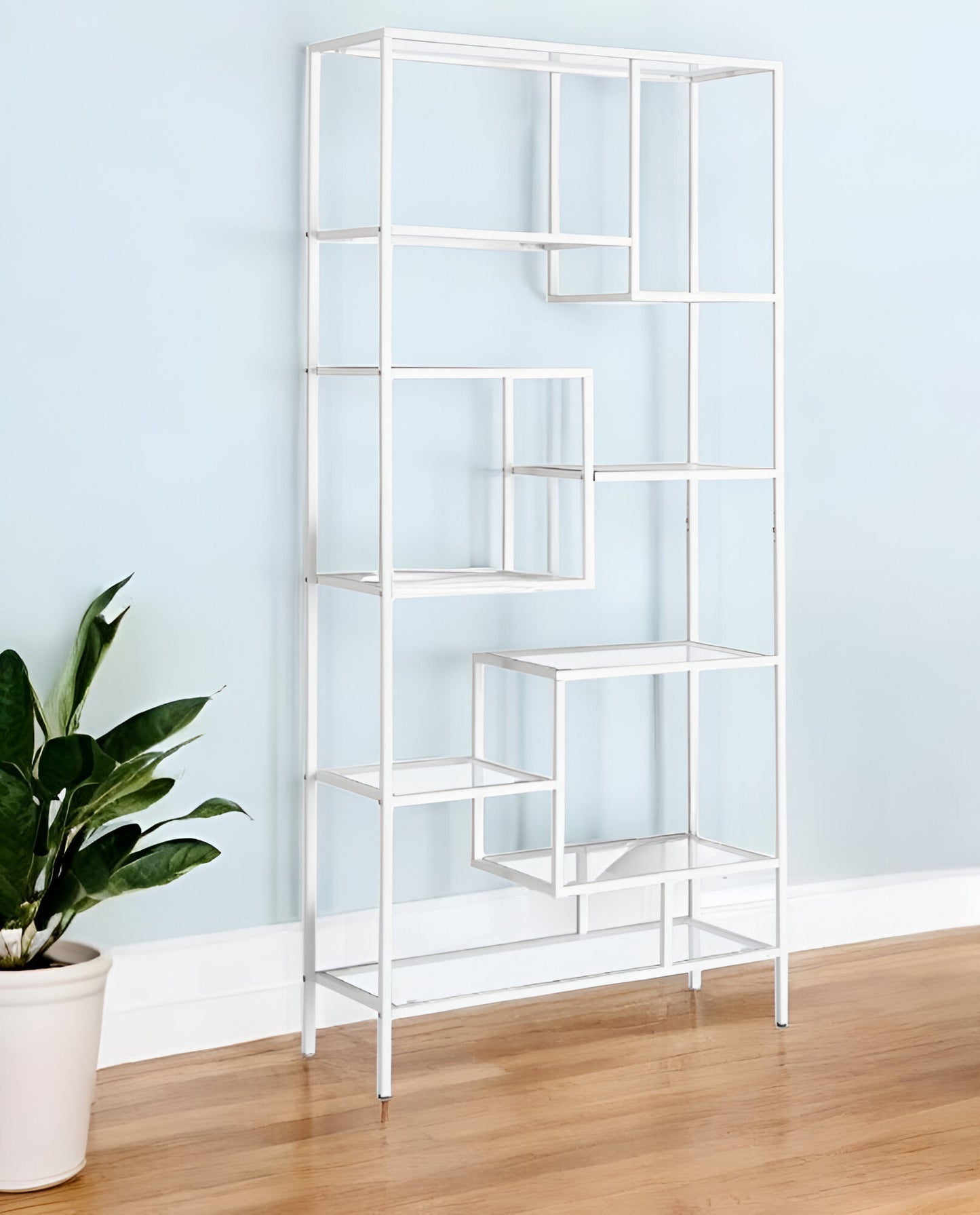 72" Silver And Clear Metal and Glass Nine Tier Etagere Bookcase