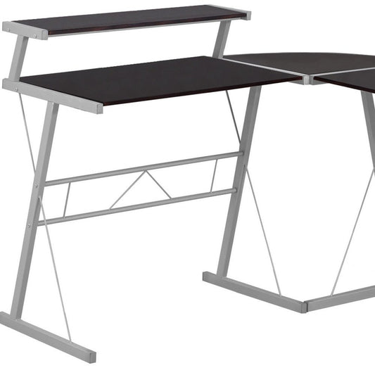48" Dark Brown and Silver L Shape Computer Desk