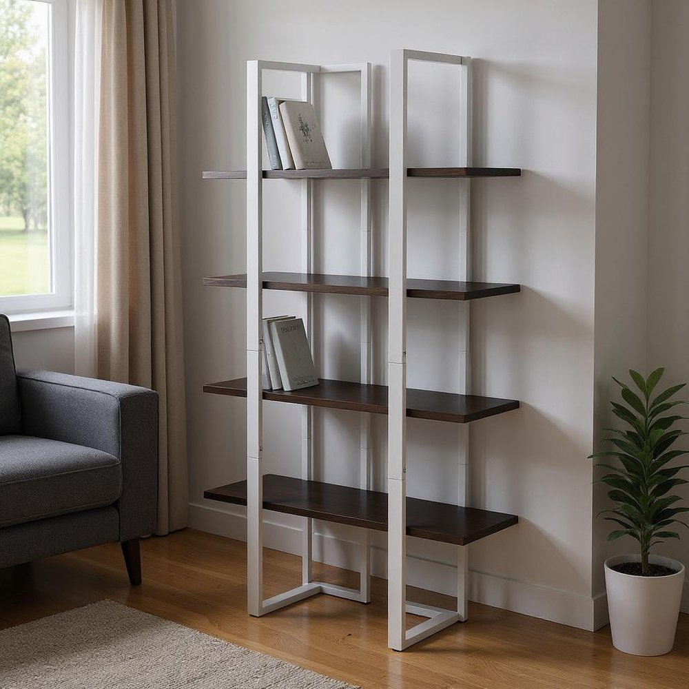 Espresso Metal Four Tier Bookcase