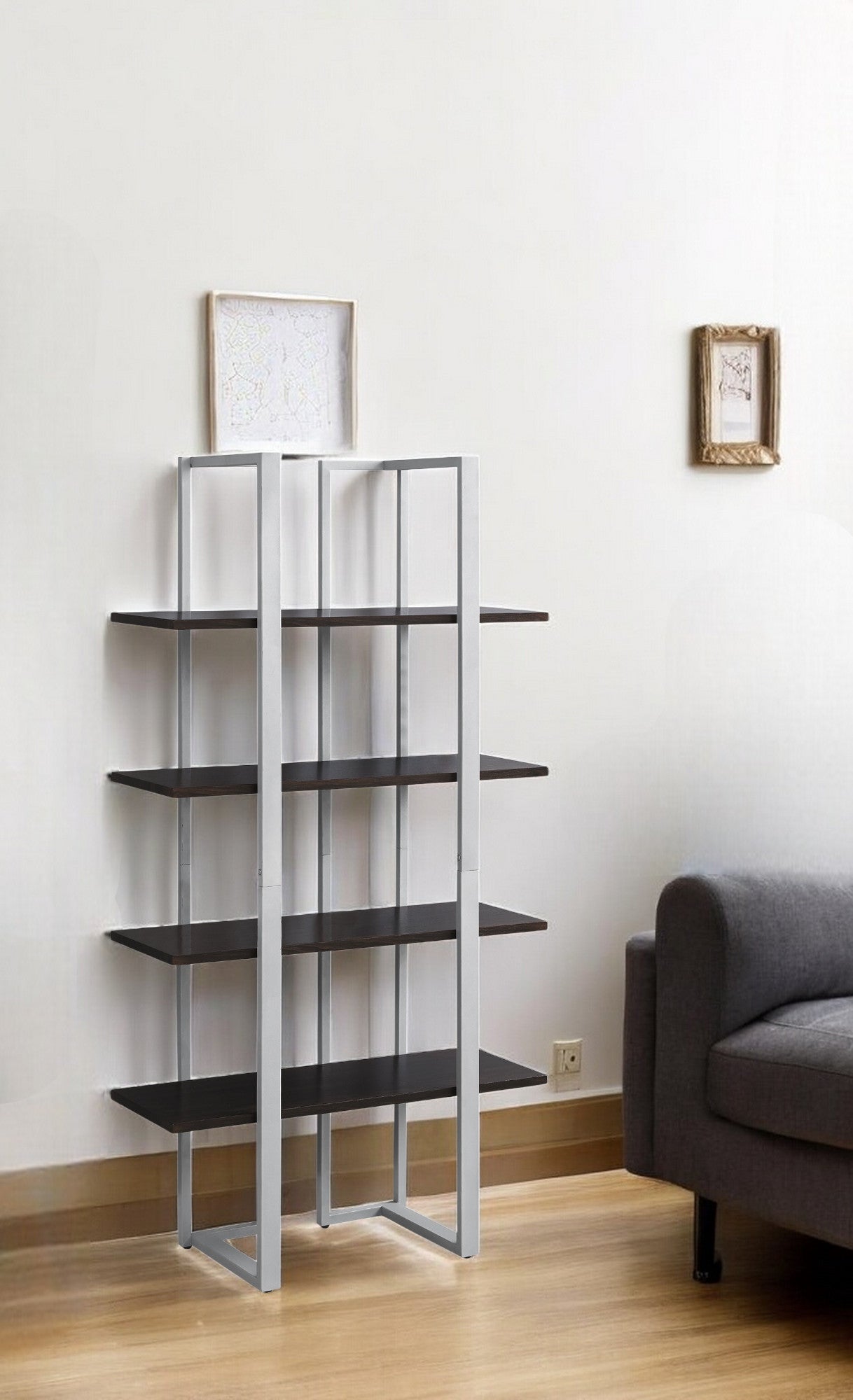 Espresso Metal Four Tier Bookcase