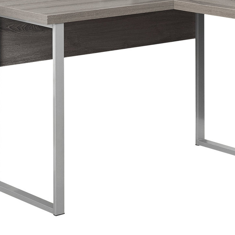 47" Taupe and Silver L Shape Computer Desk With Two Drawers