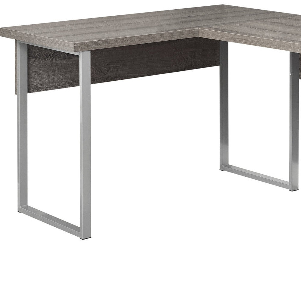47" Taupe and Silver L Shape Computer Desk With Two Drawers