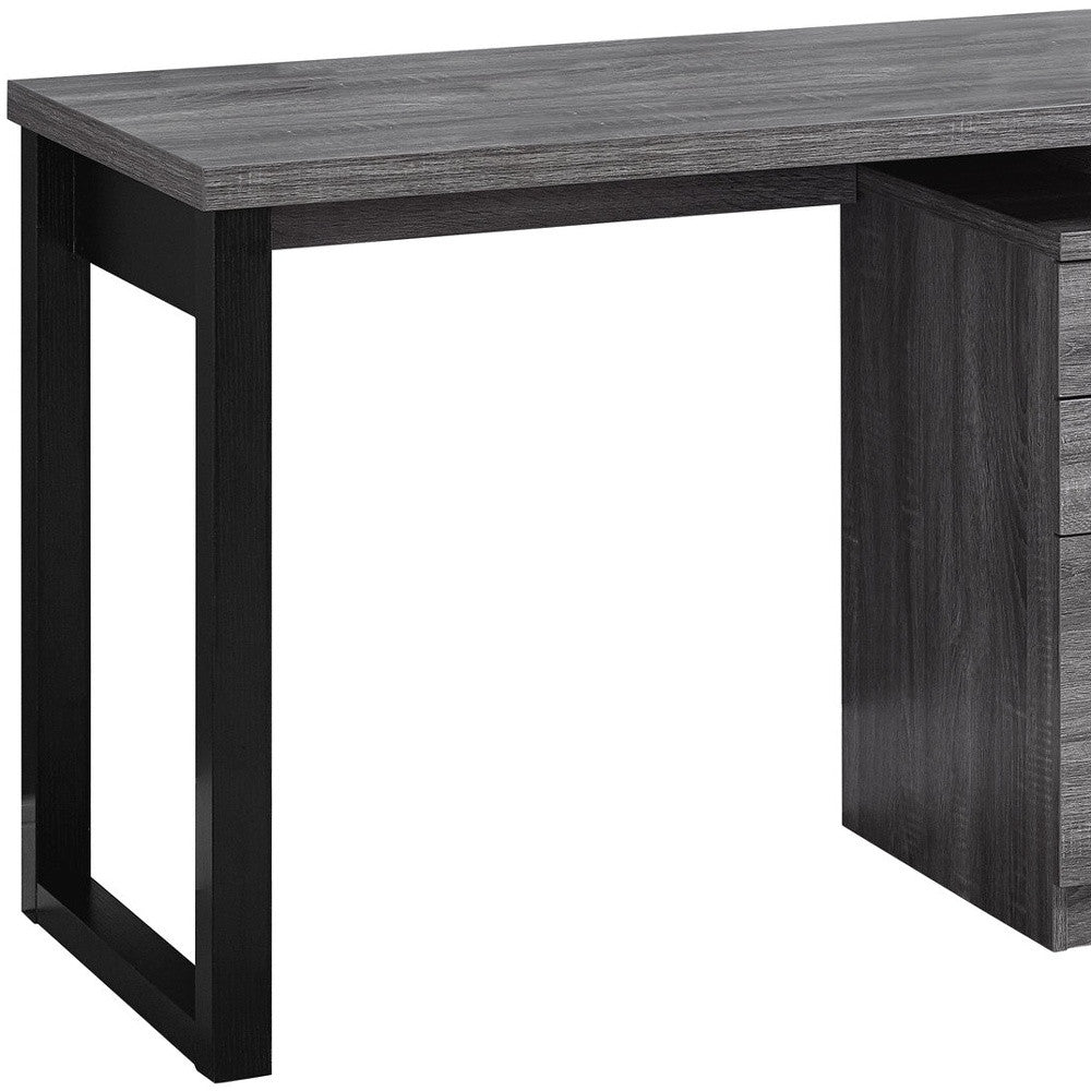63" Brown L Shape Computer Desk With Eight Drawers