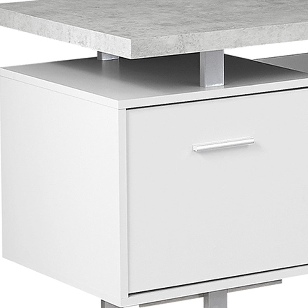 71" Taupe and Silver L Shape Computer Desk With Three Drawers