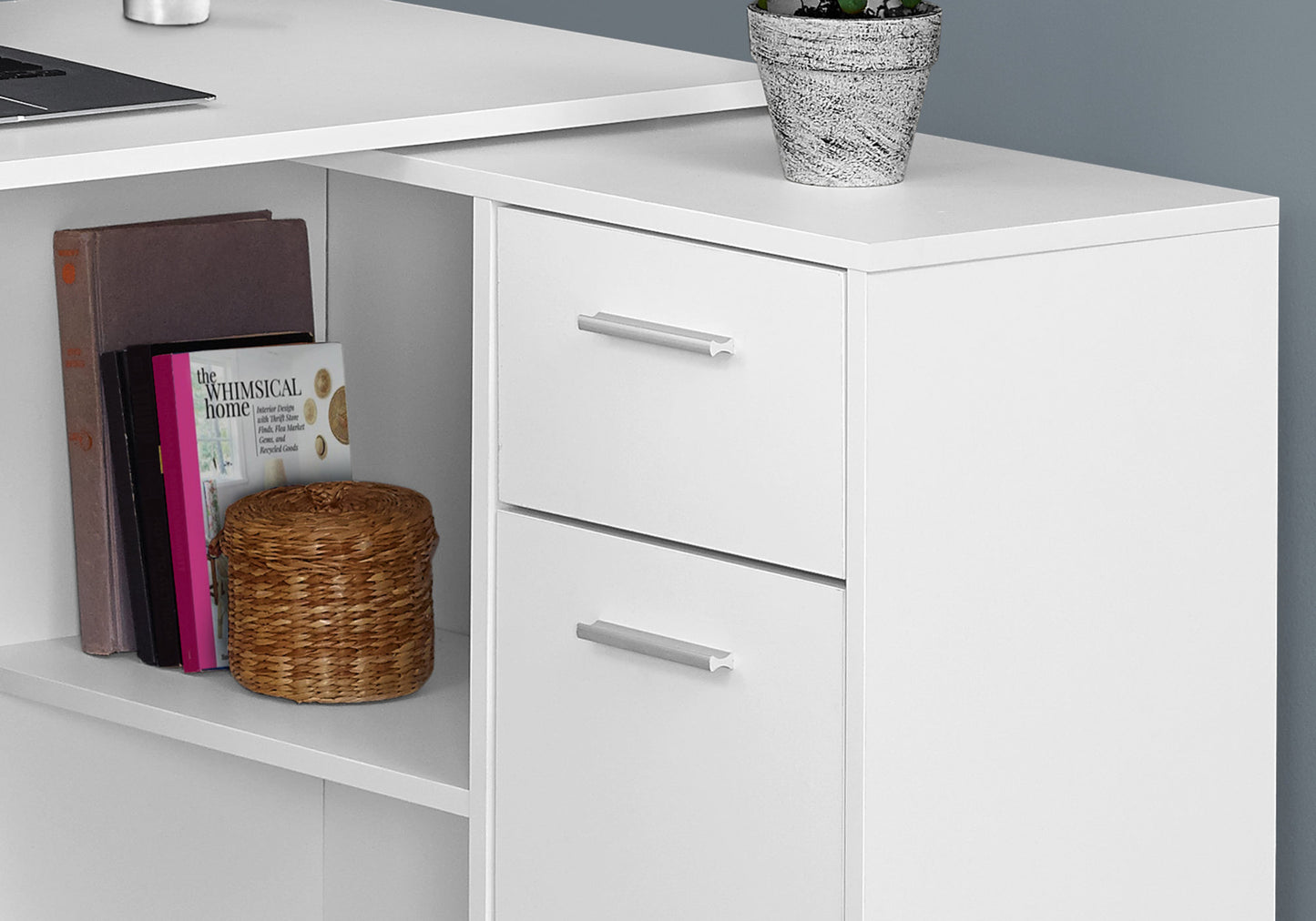 34" Gray L Shape Computer Desk With Two Drawers