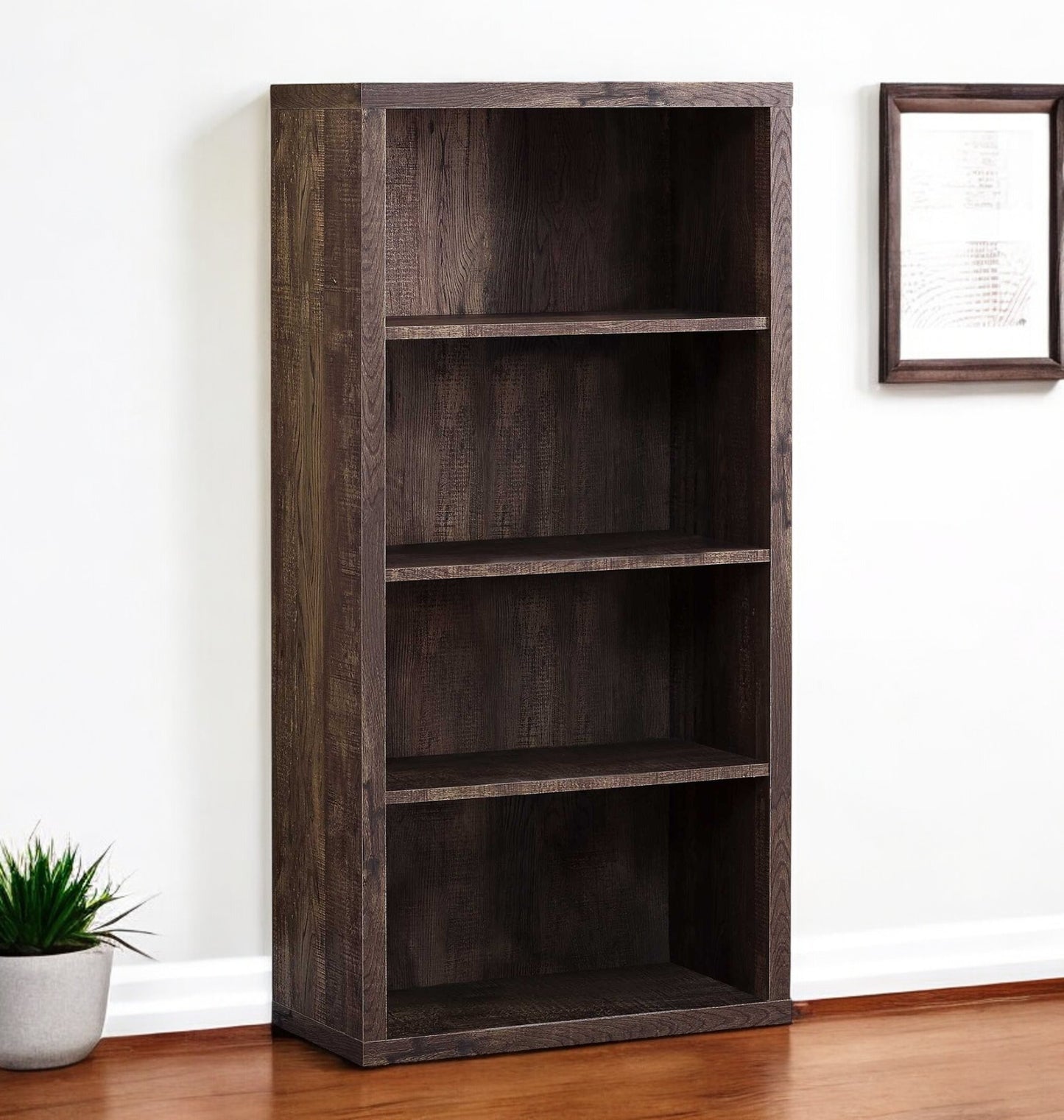 Taupe Wood Four Tier Bookcase