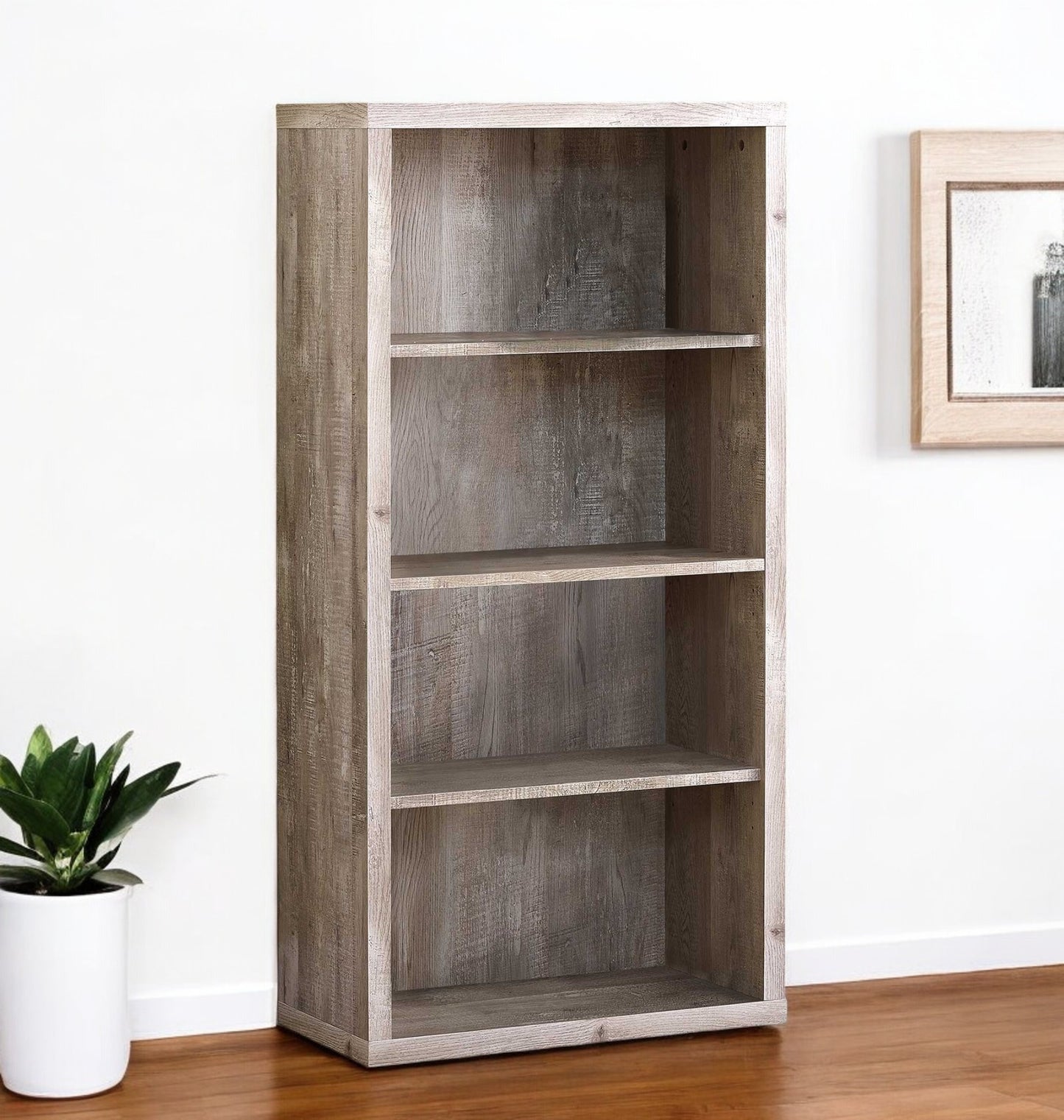 Taupe Wood Four Tier Bookcase