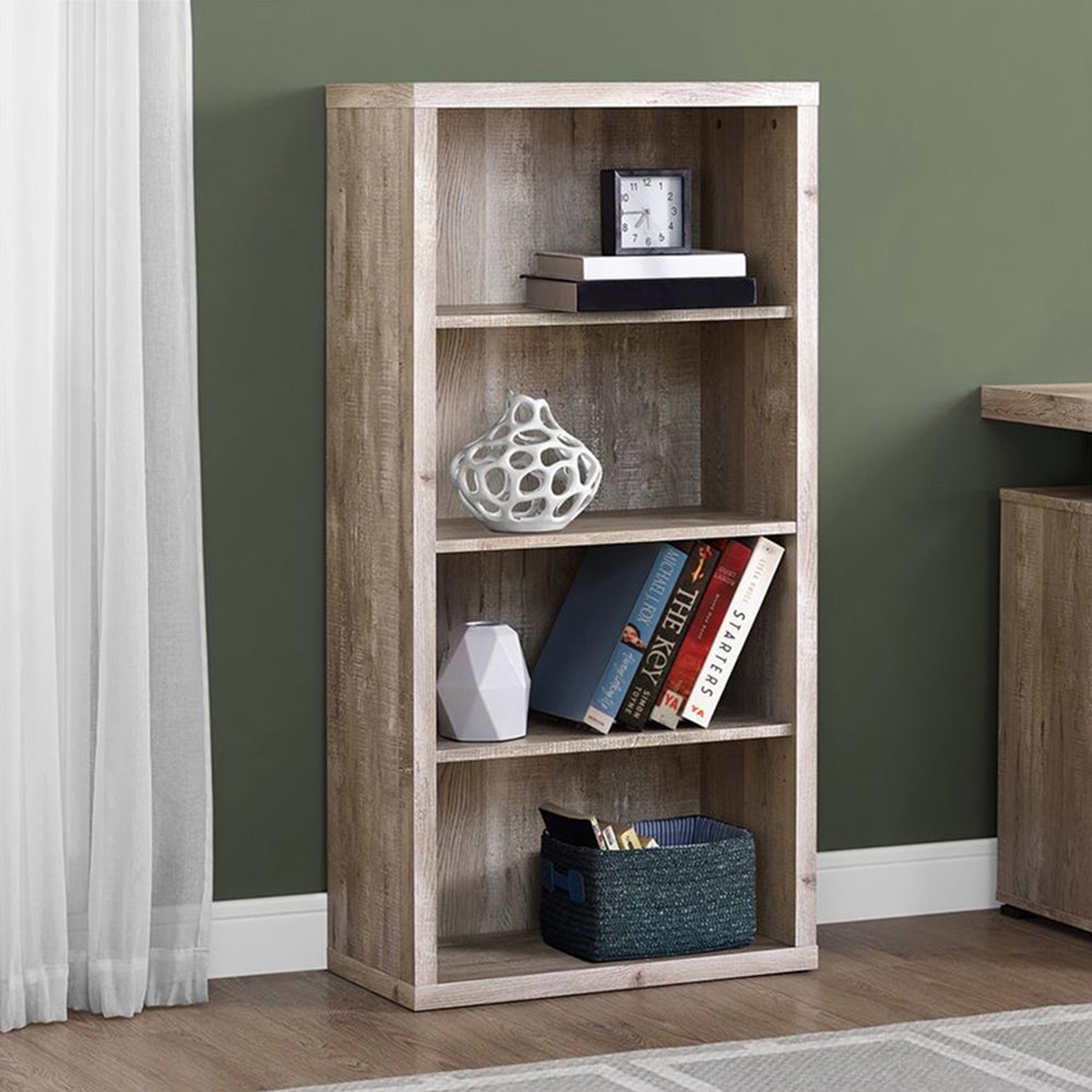 48" Brown Distressed Wood Adjustable Four Tier Bookcase