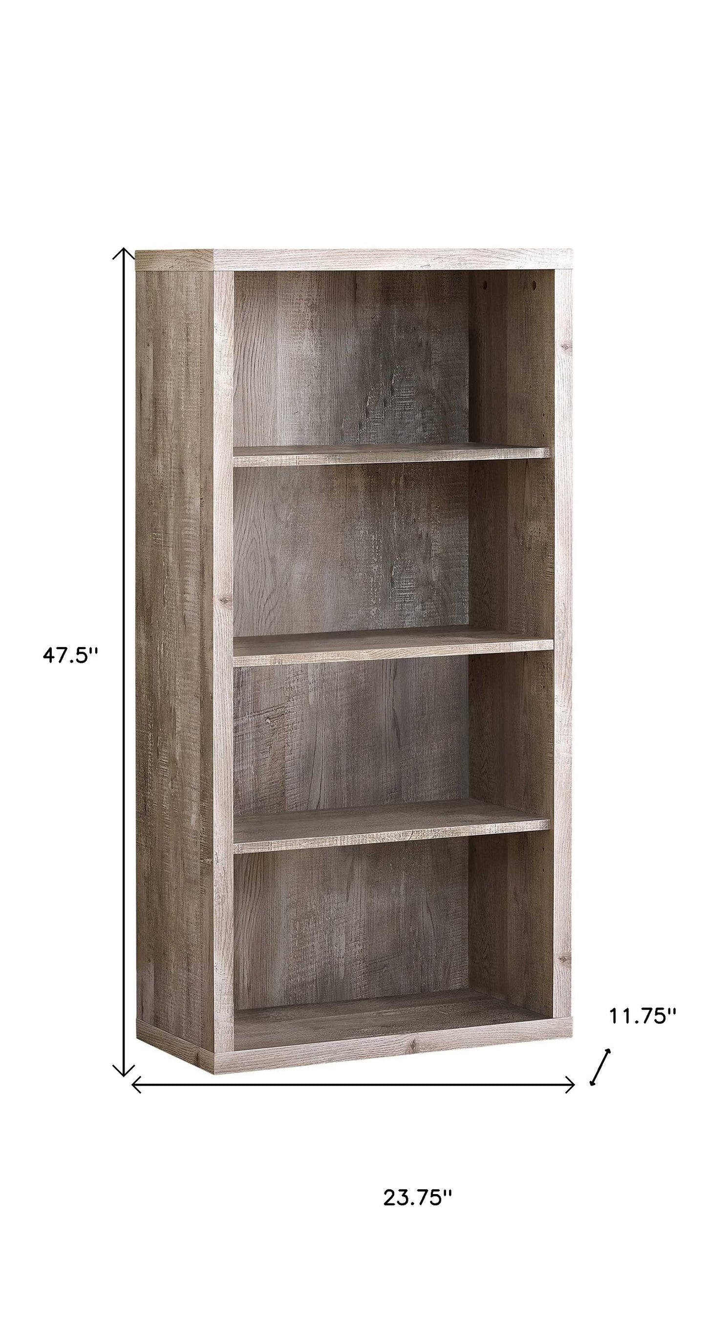 Taupe Wood Four Tier Bookcase