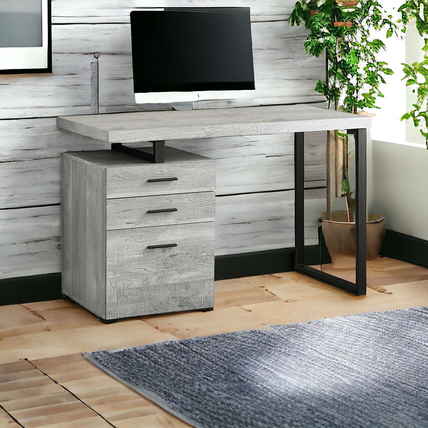 24" Taupe and Black Computer Desk With Three Drawers