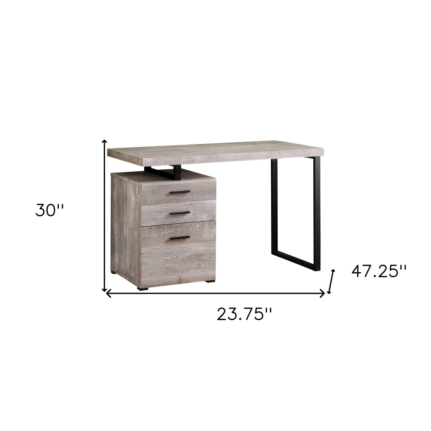 24" Taupe and Black Computer Desk With Three Drawers