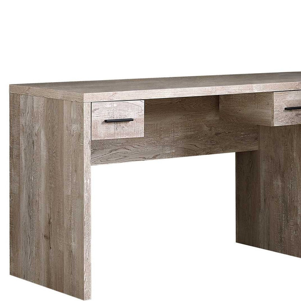 63" Brown L Shape Computer Desk With Eight Drawers