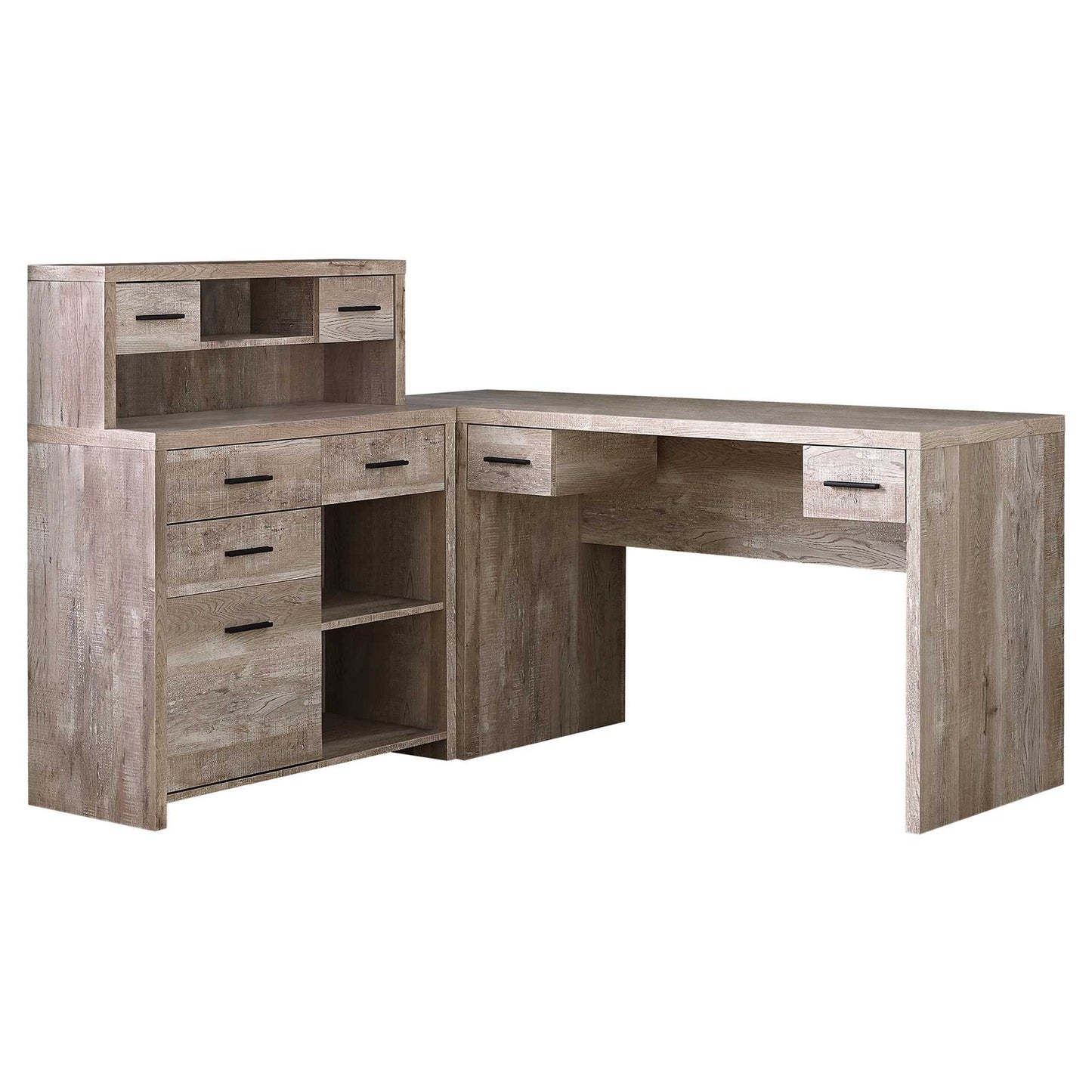 63" Brown L Shape Computer Desk With Eight Drawers