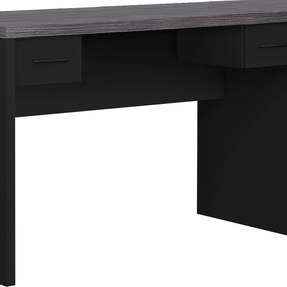 63" Brown L Shape Computer Desk With Eight Drawers