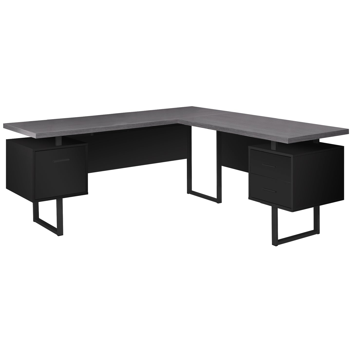 71" Taupe and Silver L Shape Computer Desk With Three Drawers
