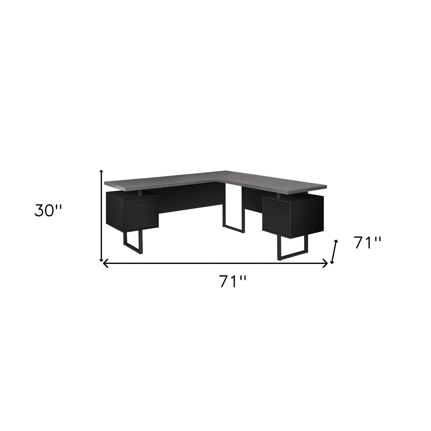 71" Taupe and Silver L Shape Computer Desk With Three Drawers