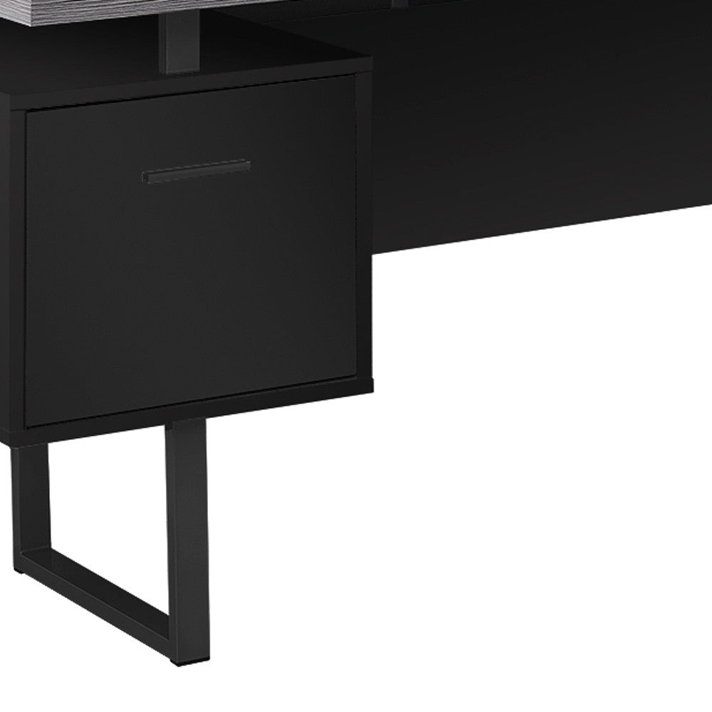 71" Taupe and Silver L Shape Computer Desk With Three Drawers