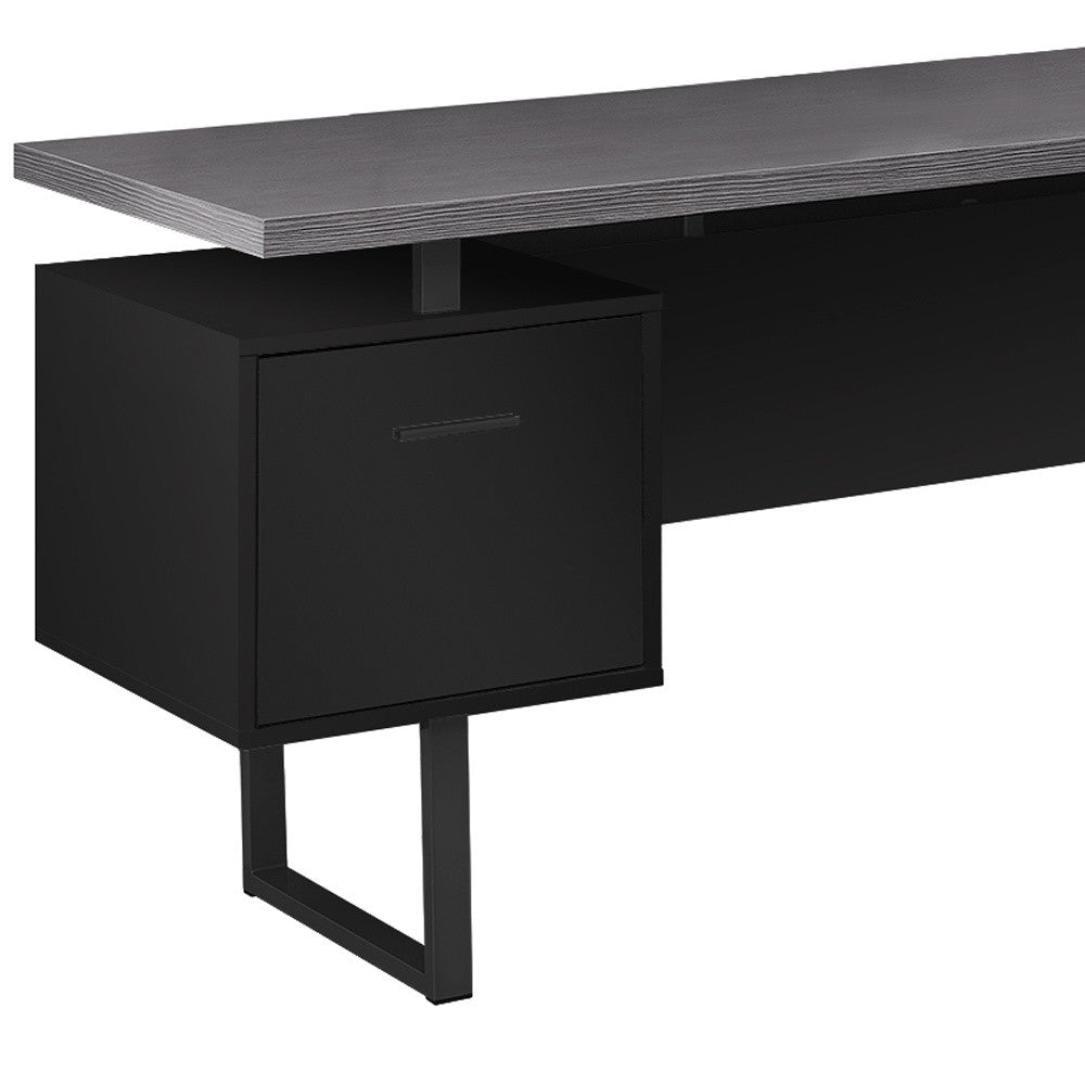 71" Taupe and Silver L Shape Computer Desk With Three Drawers