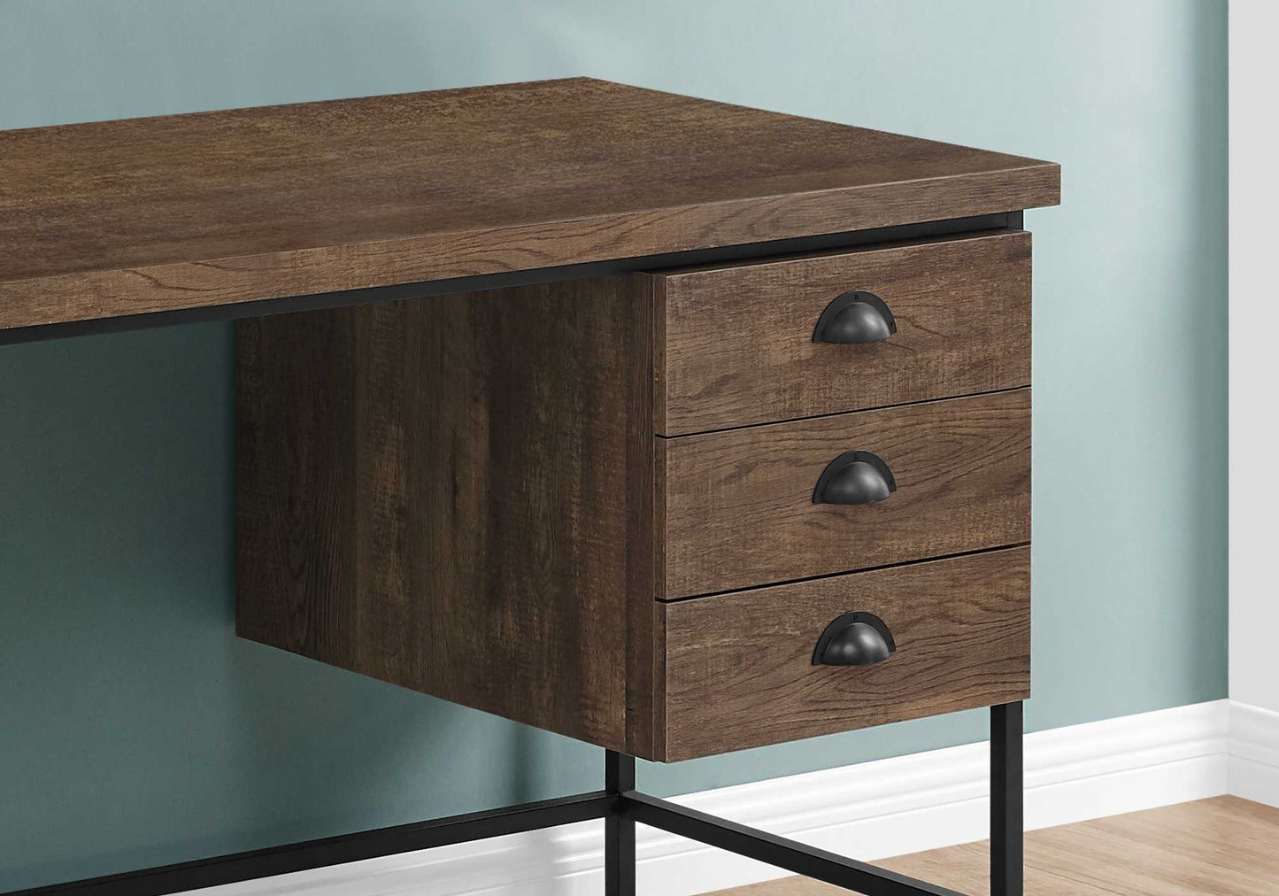 24" Gray and Black Computer Desk With Three Drawers