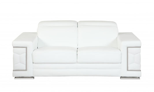 Two Piece Indoor White Italian Leather Five Person Seating Set