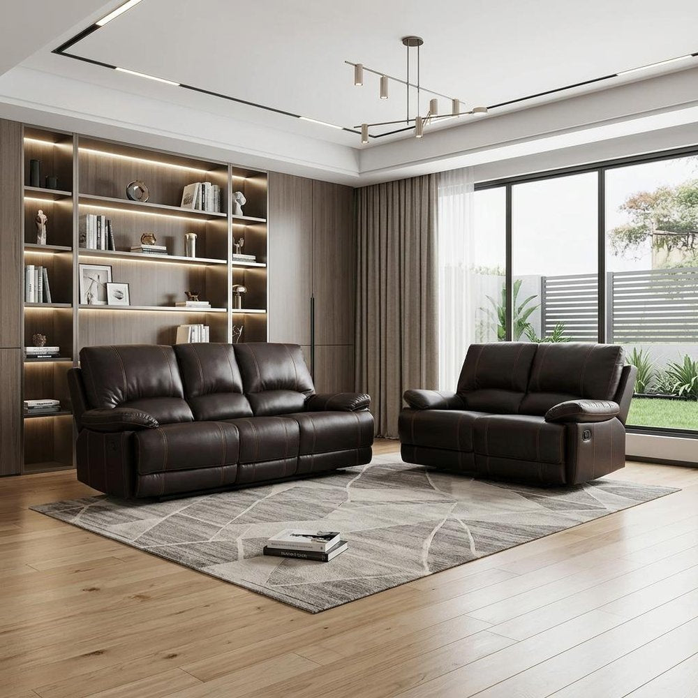 Two Piece Indoor Brown Faux Leather Five Person Seating Set