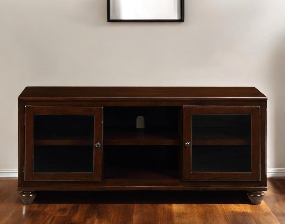 58" Brown Solid and Manufactured Wood Enclosed and Open Storage TV Stand