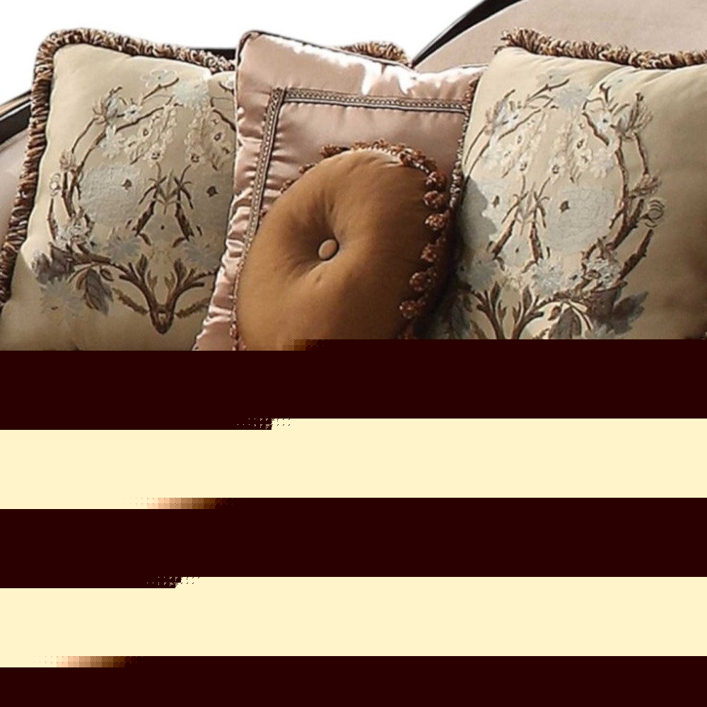 41" Tan Velvet Curved Sofa And Toss Pillows