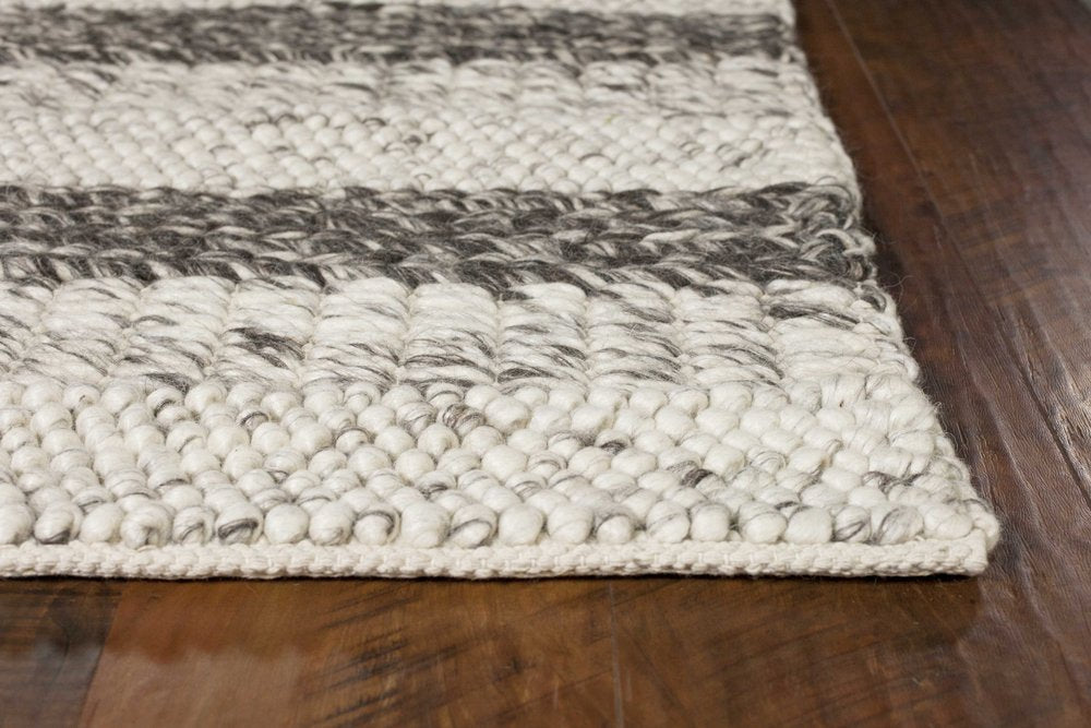 5' X 7' Brown Gray And Ivory New Zealand Lambs Wool Striped Hand Woven Area Rug