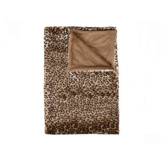 50" X 60" Brown and Black Faux Fur Leopard Plush Throw Blanket
