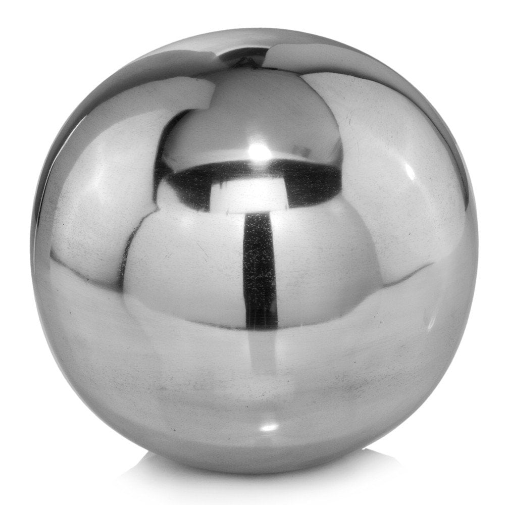 12" Silver Buffed Aluminum Decorative Orb Tabletop Sculpture