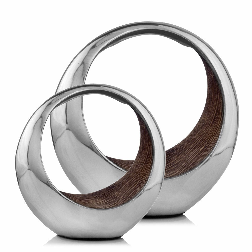 11" Brown and Silver Aluminum Circular Decorative Bowl