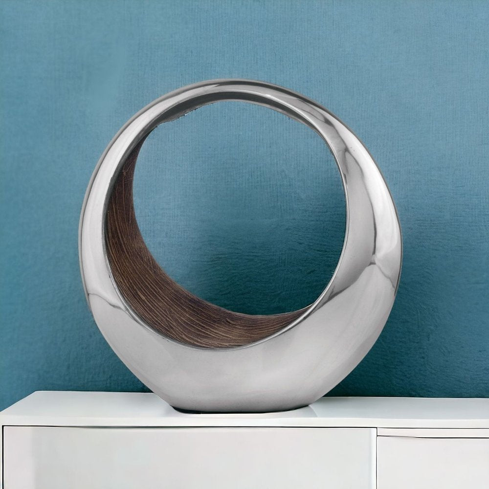 11" Brown and Silver Aluminum Circular Decorative Bowl