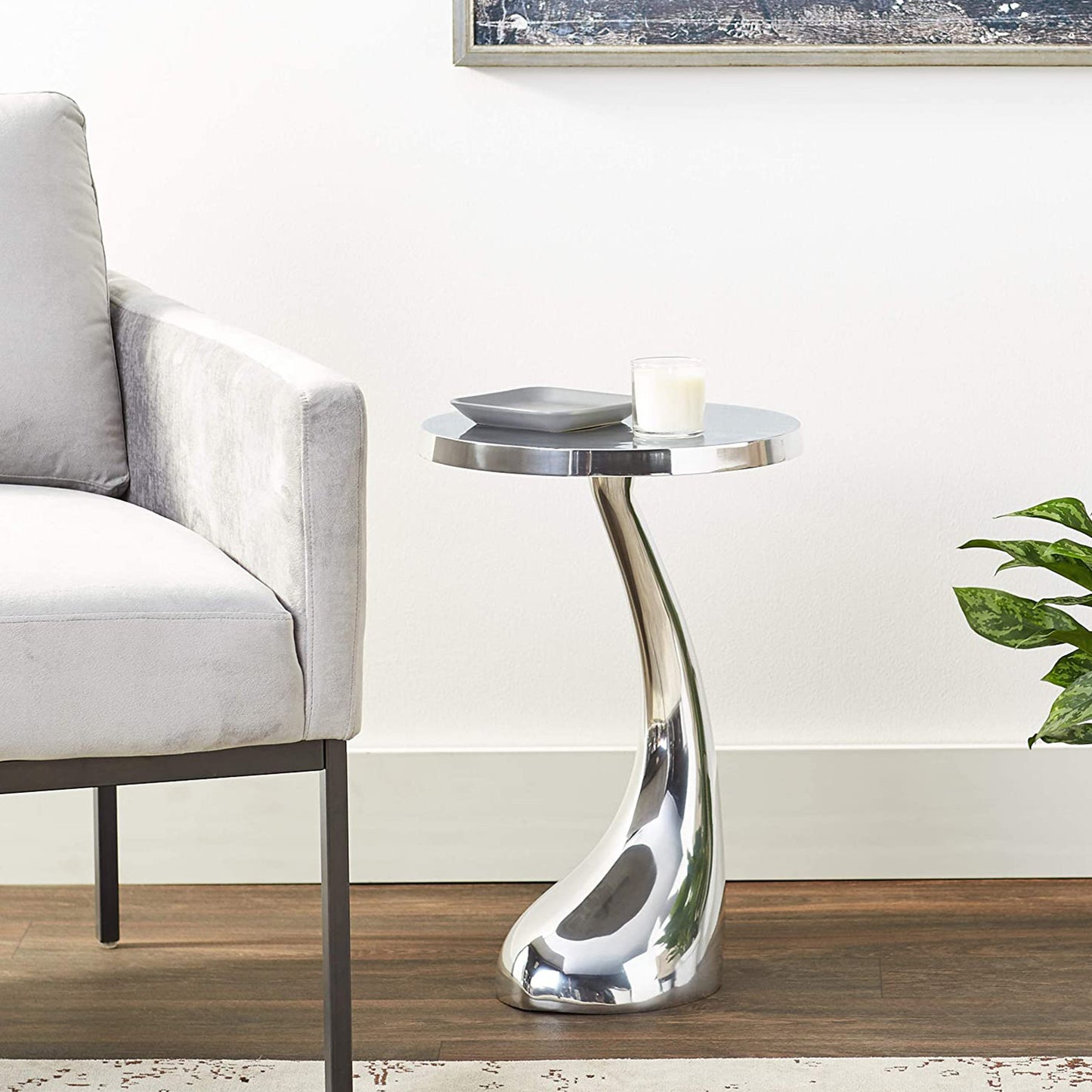 21" Silver Aluminum Round Abstract End Table