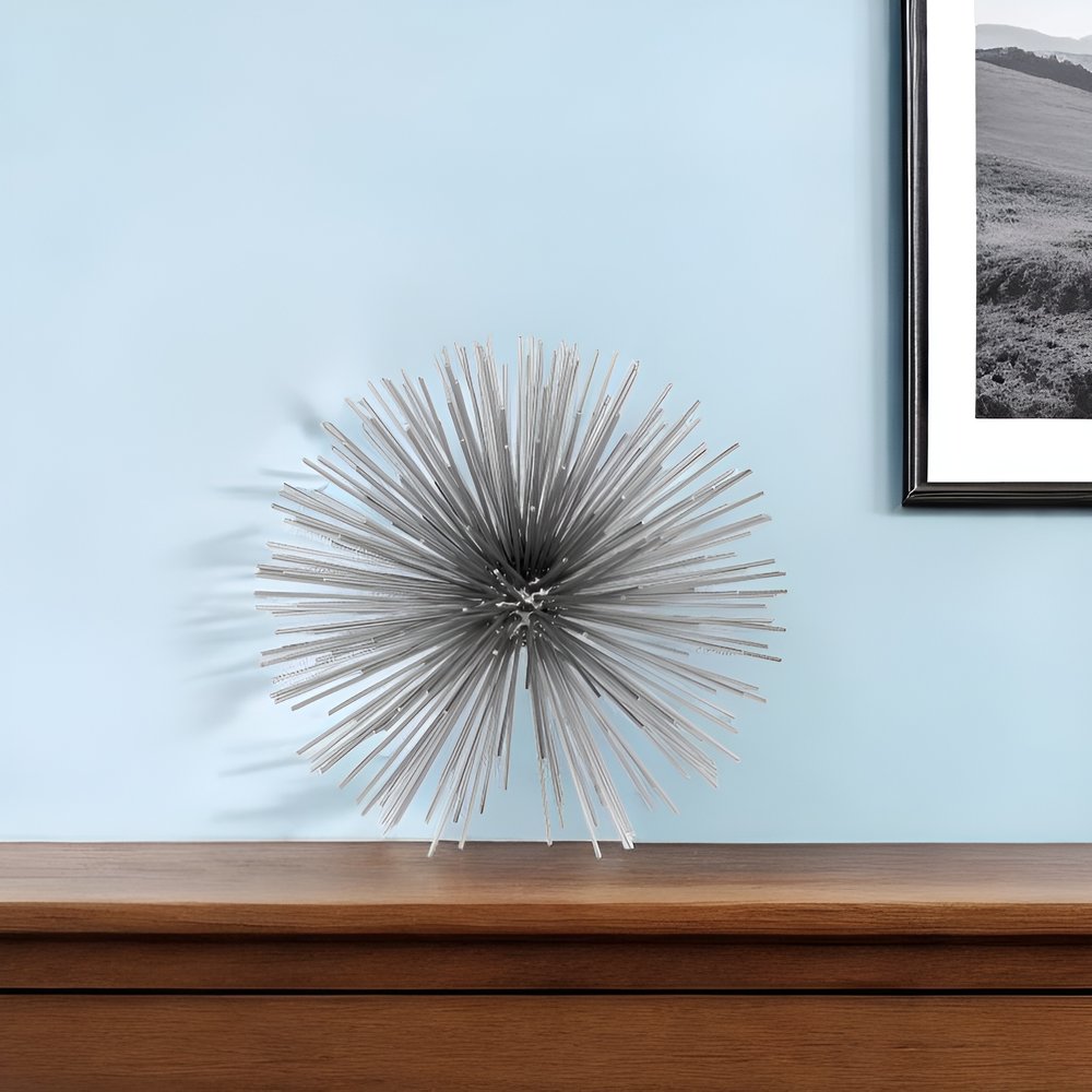 8" Silver Metal Spiky Sphere Tabletop Sculpture