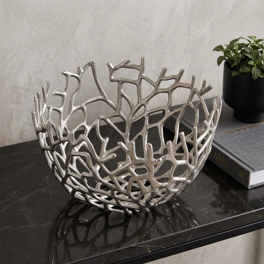 Round Silver Twigs Centerpiece Bowl