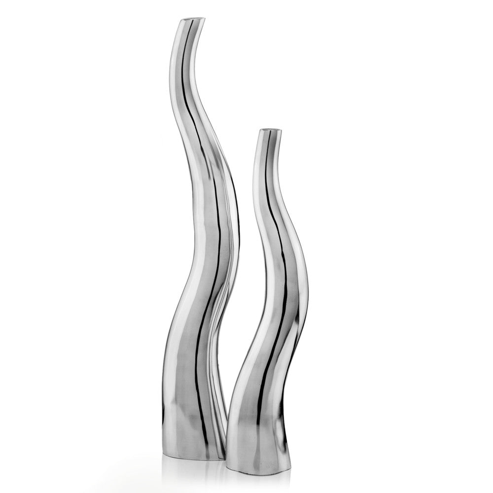 Set of Two Silver Aluminum Squiggly Table Vase