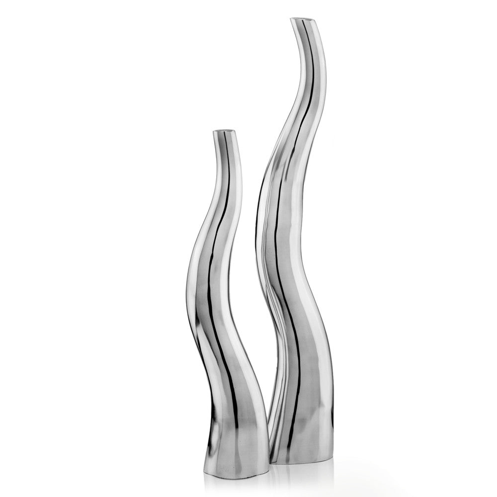 Set of Two Silver Aluminum Squiggly Table Vase