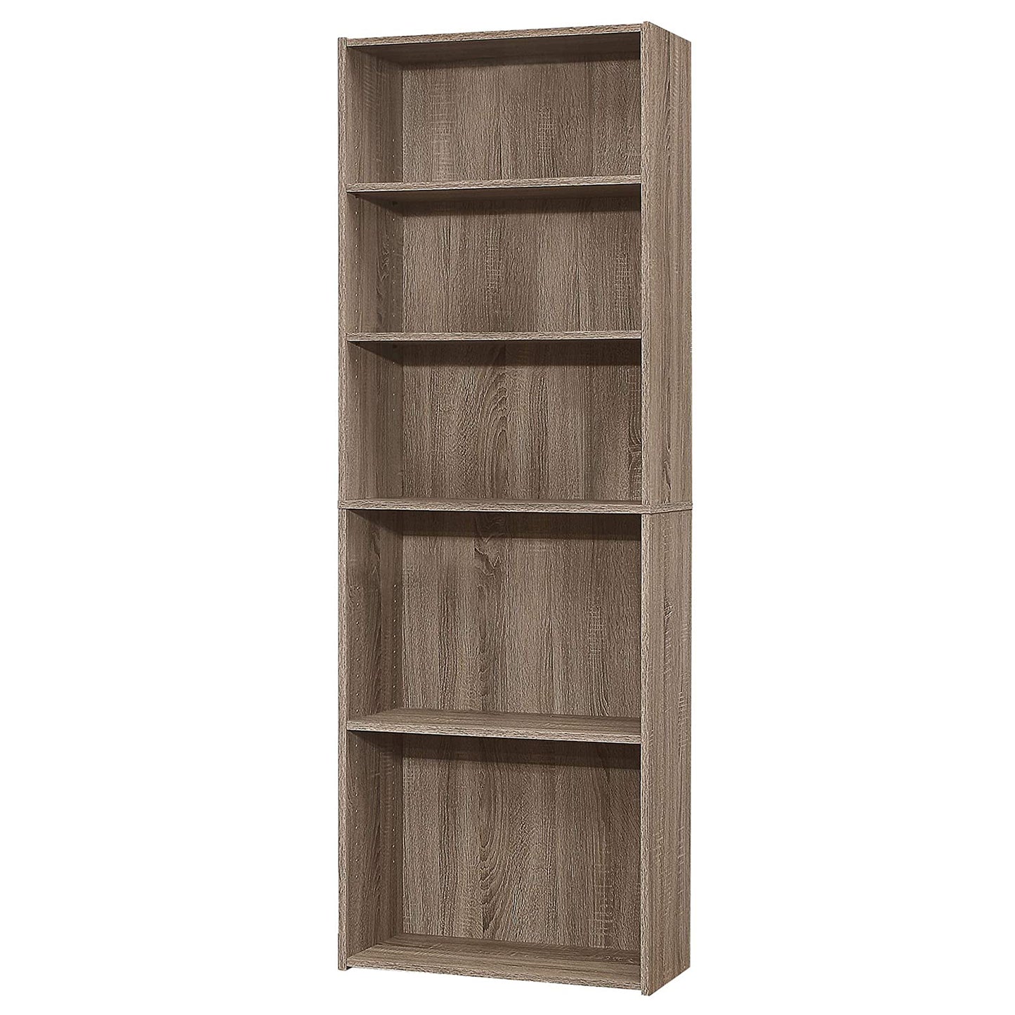 71" Taupe Distressed Wood Adjustable Five Tier Bookcase