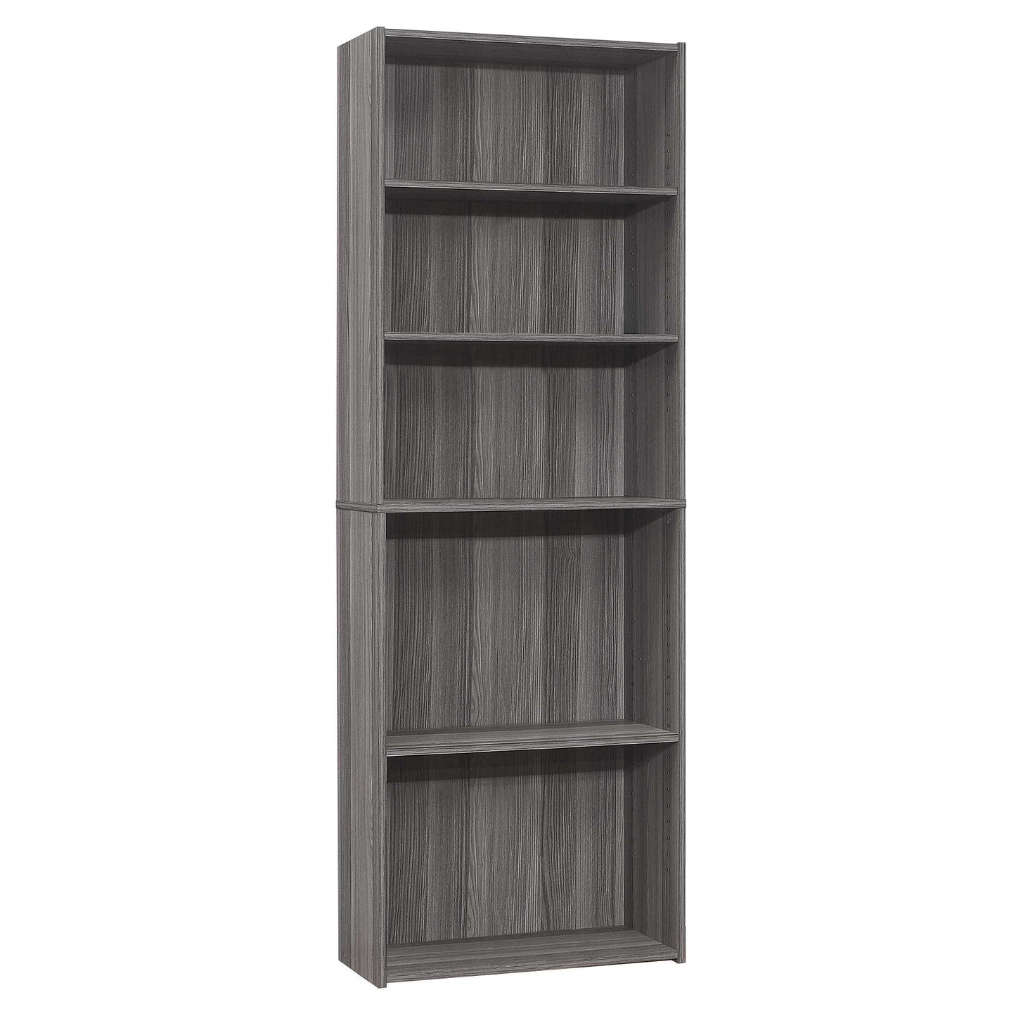 71" Gray Wood Adjustable Five Tier Bookcase