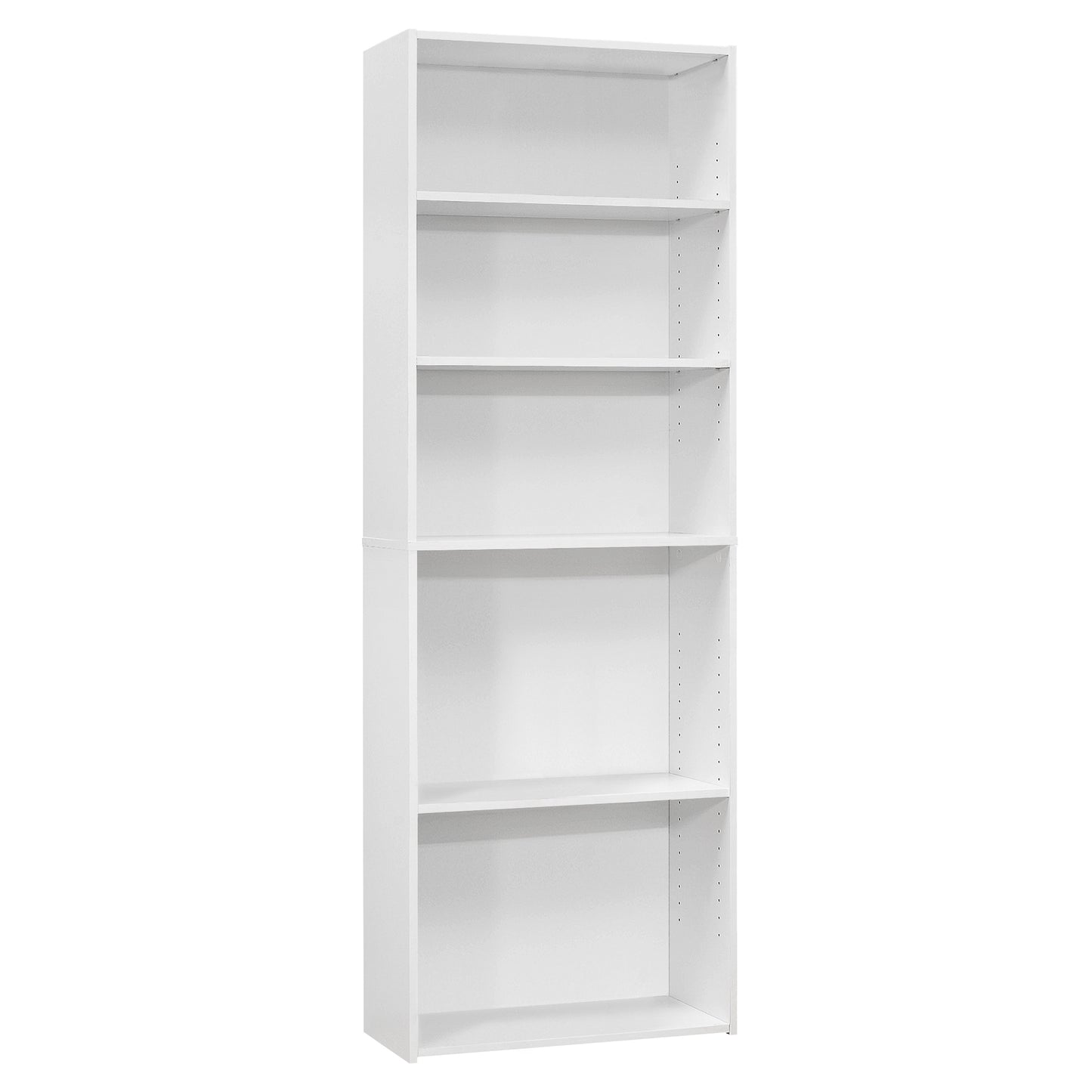 71" White Wood Adjustable Five Tier Bookcase