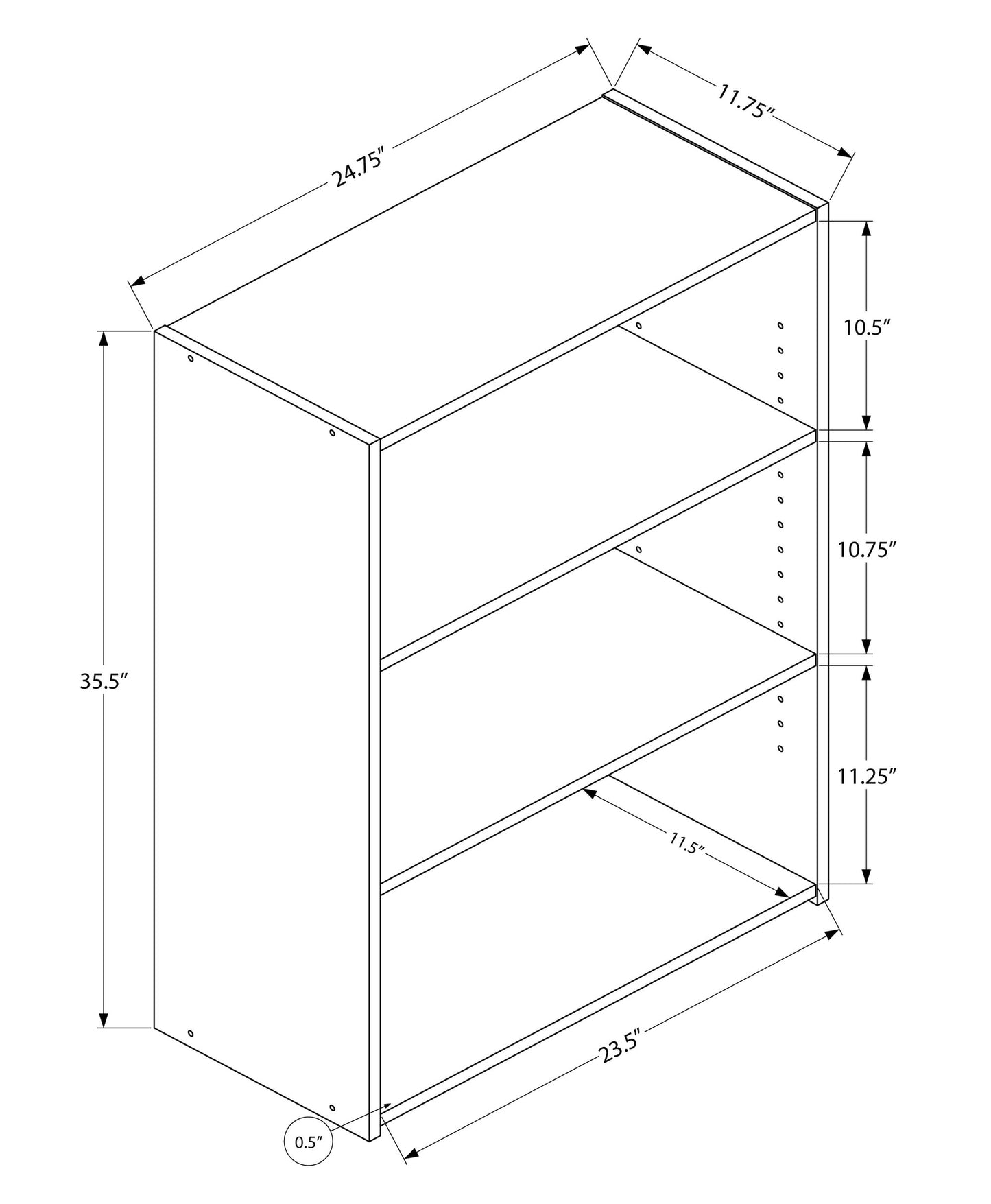 Gray Wood Adjustable Three Tier Bookcase