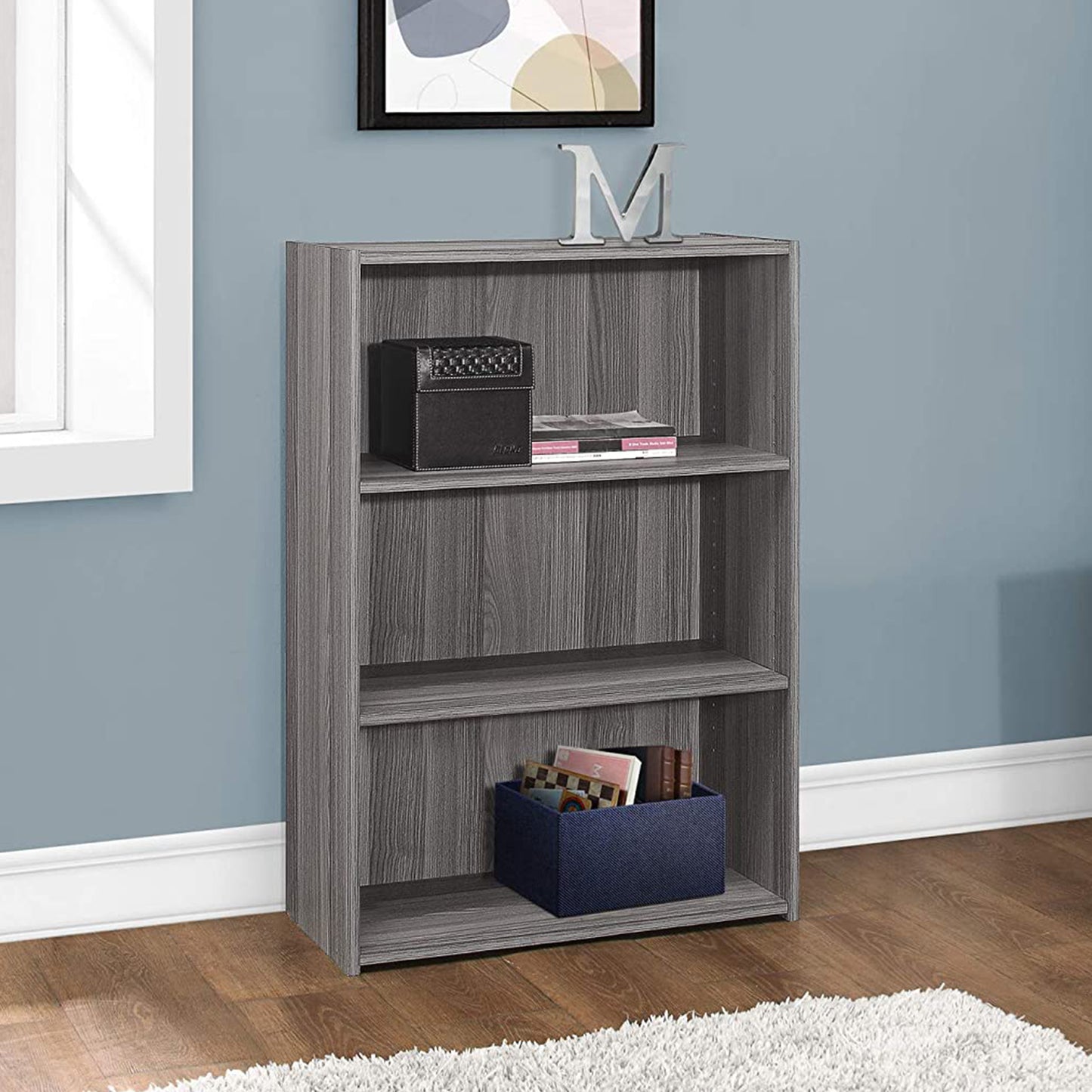 Gray Wood Adjustable Three Tier Bookcase