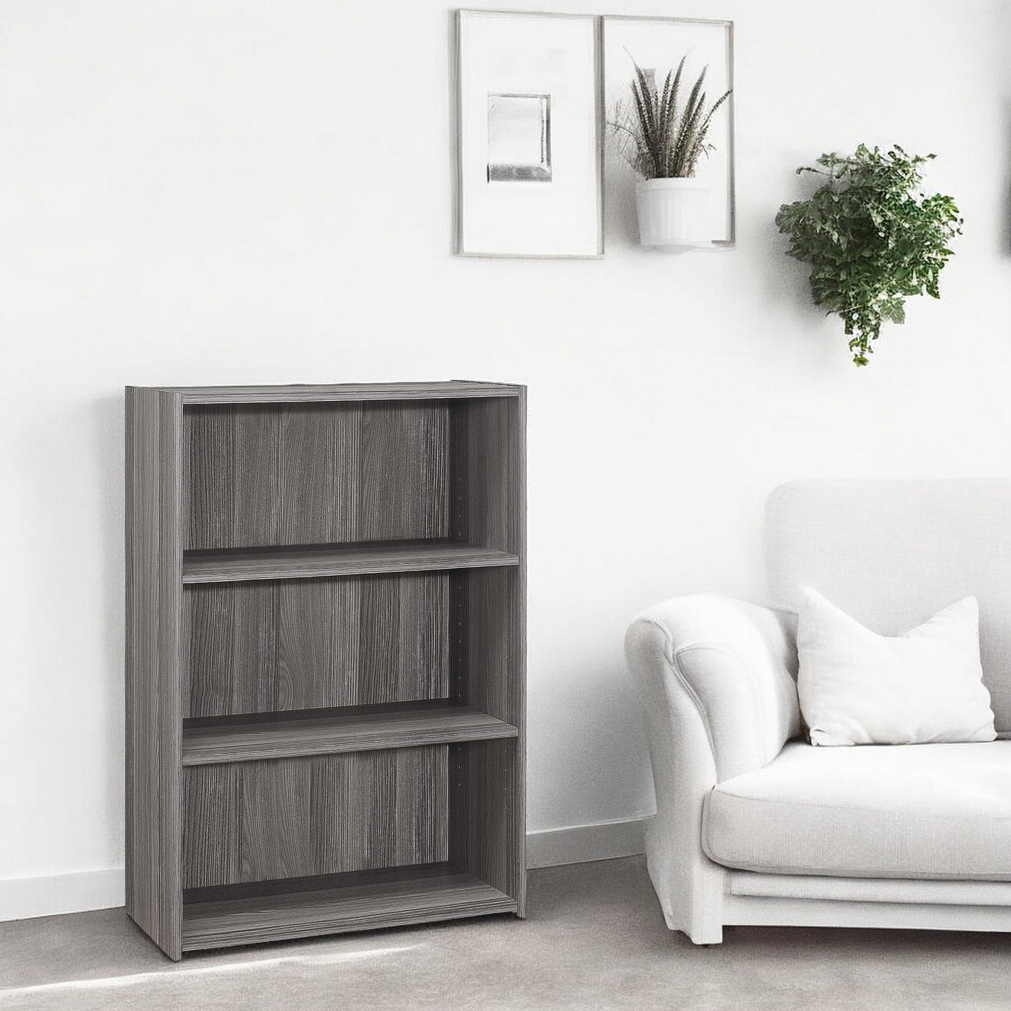 Gray Wood Adjustable Three Tier Bookcase